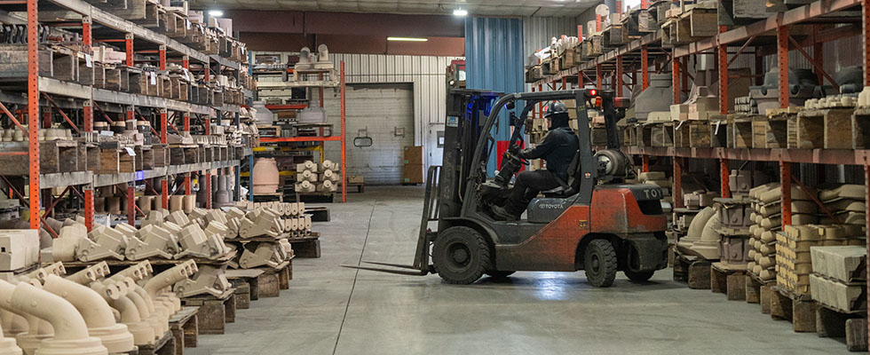 Willman Industries forklift driver in warehouse of finished iron castings for various industries